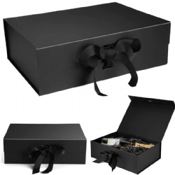 Custom Logo Folding Packaging Cardboard Paper Shoe Clothing Underwear Boxes Black Flap Magnetic Closure Gift Box With Ribbon