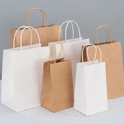 Wholesale Eco Friendly Recyclable Takeaway Flat Brown Handle Kraft Grocery Customized Paper Bag with Handle
