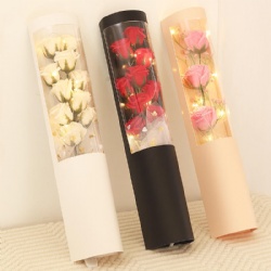 Artificial Soap Rose Flower Bouquet Tube Box with White Led Light Gift for Mother's Day