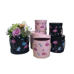 Wholesale Empty Flower Packaging Arrangement Box with Handle Flamingo Circle Flower Boxes for Bouquets Round Flower Box