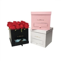 Wholesale Gift Paper Packaging Boxes for Flowers Bouquets Flower Arrangement Box with Drawer Square Foil Stamping Flower Box