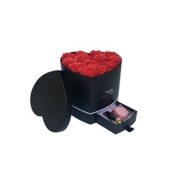 Ready to Ship Heart-Shaped Cylinder Cardboard Jewelry Box Drawer with Flower Arrangement for Mother's Day Gift Giving