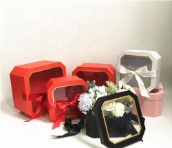 Wholesale Gfit Packaging Box for Flower Bouquet Home Wedding Decoration Flower Arrangement Box with Ribbon Octagon Flower Box