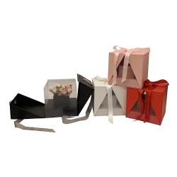 Wholesale Empty Transparent Cake Flower Arrangement Box Flower Bloom Gift Packaging Box with Double Door square Flower Gift Box